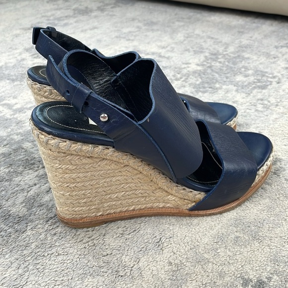 Balenciaga Navy Blue Leather Espadrille Wedge Sandals Sz 39 - Picture 7 of 16